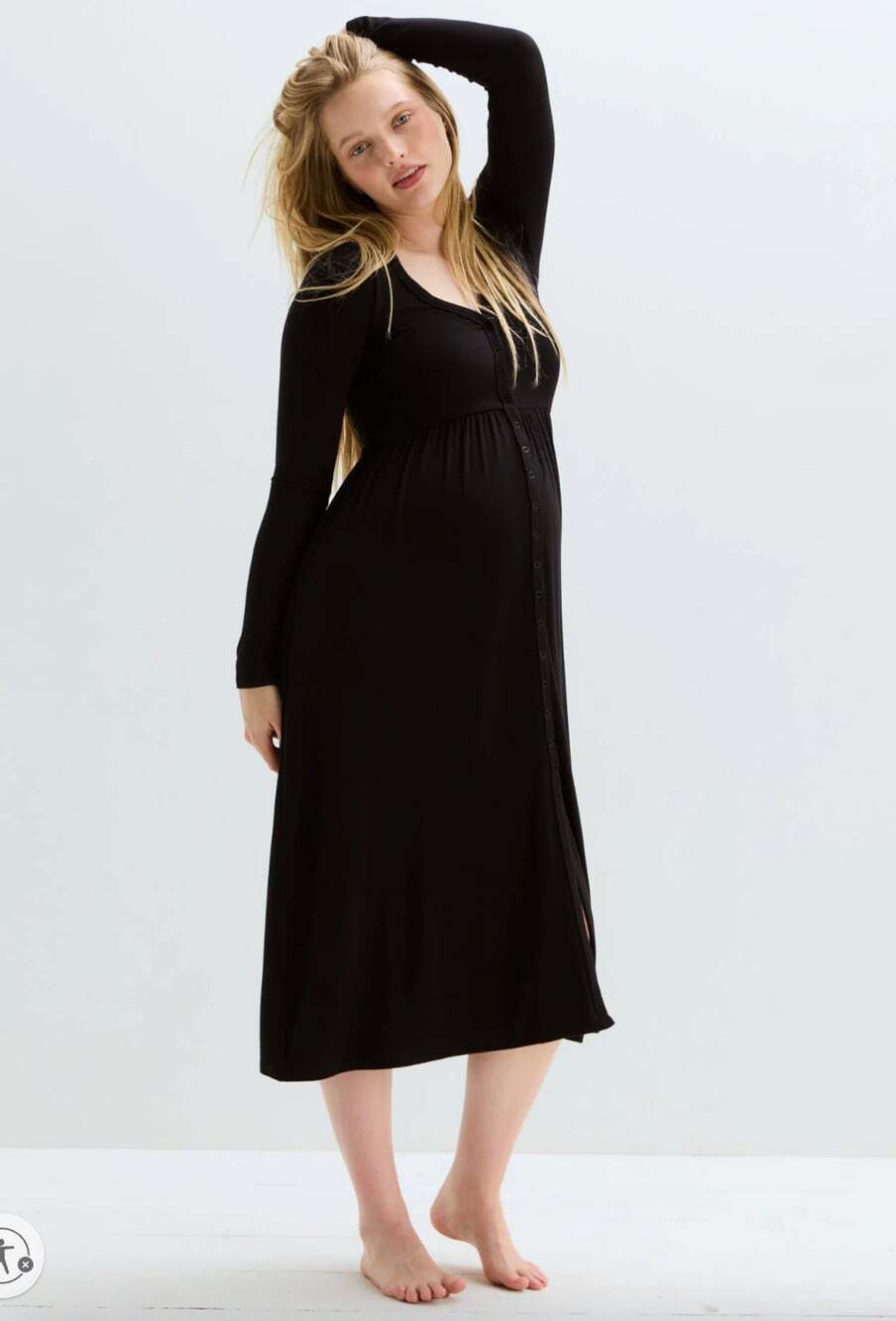 Hatch The Softest Rib Nursing Dress in Black Size 0 or XS Long Sleeve Stretchy